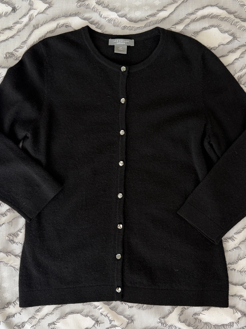 Ann Taylor Cashmere Black  Cardigan with Crystal Buttons
